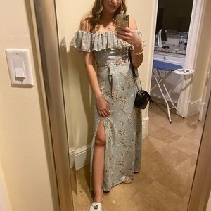 Amazing Moment Mint Green Floral Print Off-the-Shoulder Dress Lulus